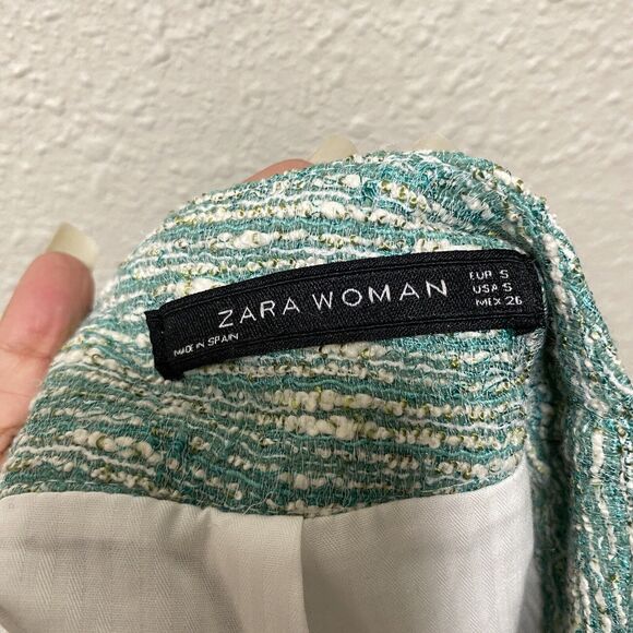 zara mini skirt small S green tweeted pockets textured weave chic made spain an - Picture 4 of 10